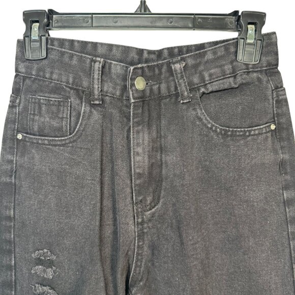 Shein Black Distressed Mom High Waisted Jeans Pants Straight Leg Grunge Punk S - Picture 2 of 7